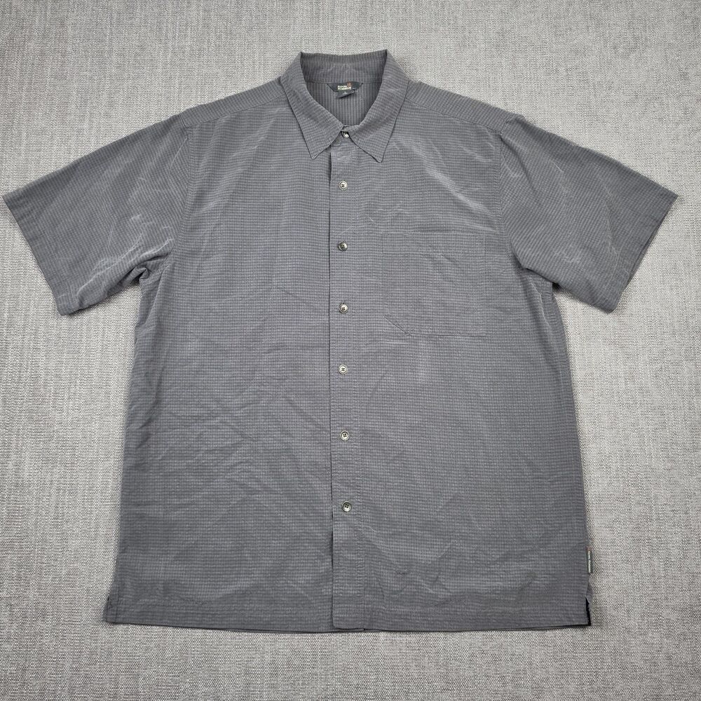 Royal Robbins Shirt Mens Large Gray Short Sleeve Button Up Grid Pattern Classic